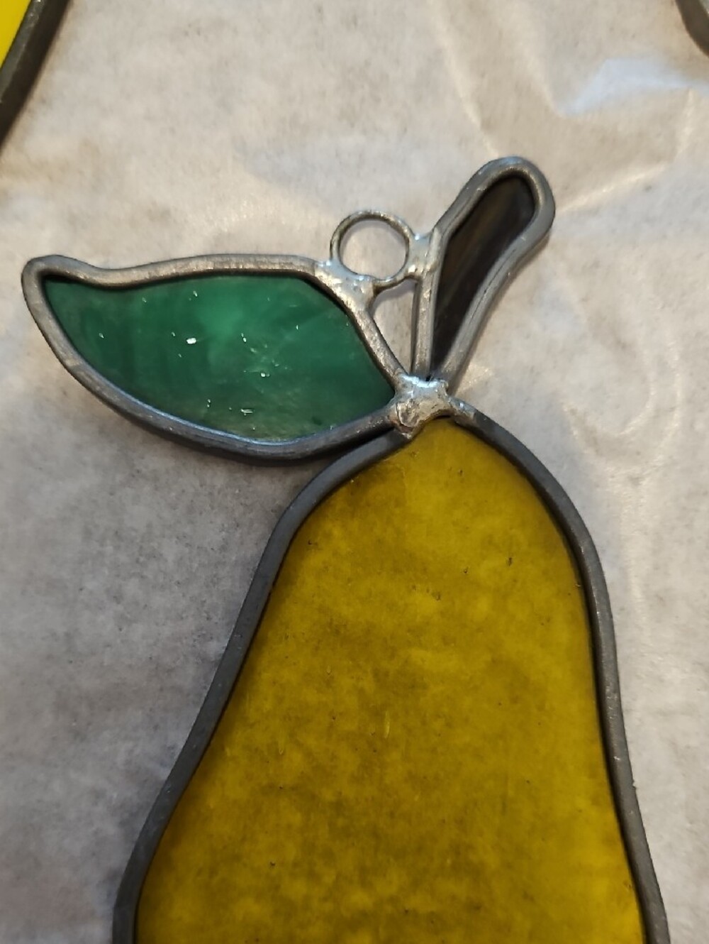 Stained Glass Fruit Trio - Red Apple, Yellow Banana & Pear, Green Leaves - Picture 8 of 12
